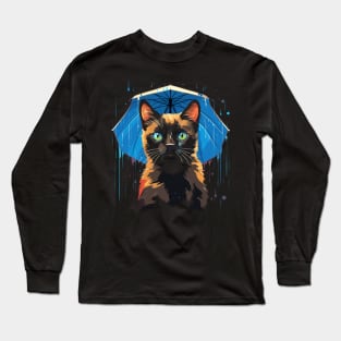 Siamese Cat Rainy Day With Umbrella Long Sleeve T-Shirt